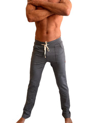 Performance premium track and lounge sweat pant in dark heather grey with white drawstring and side pockets