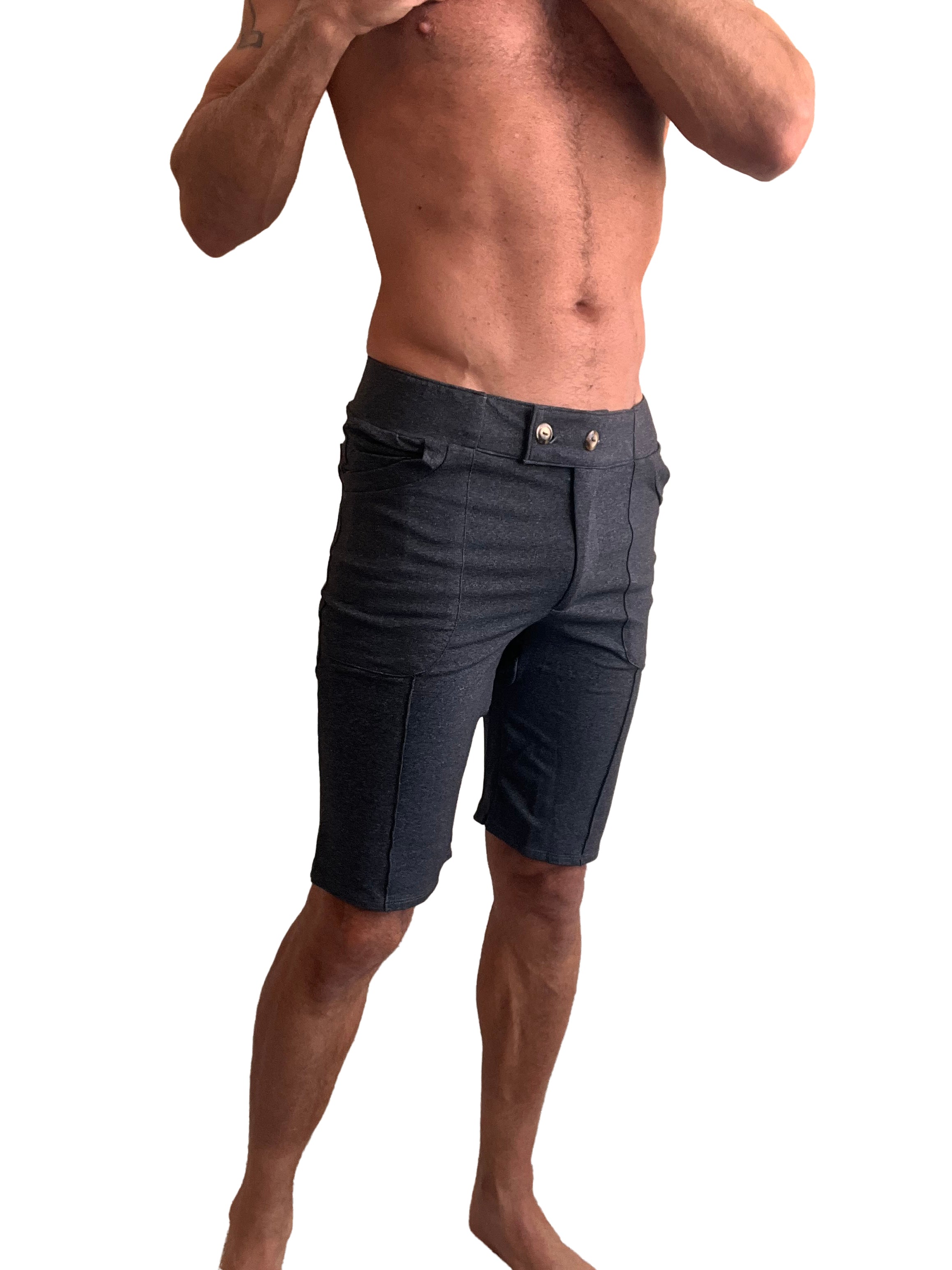 Performance premium urban tactical dress shorts in charcoal heather made of dark gray durable fabric with tailored fit and stitching details