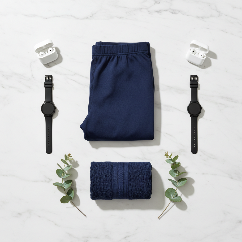 Arroyman bulge runner tights navy rnr006s folded navy blue athletic pants with smooth textured fabric and elastic waistband