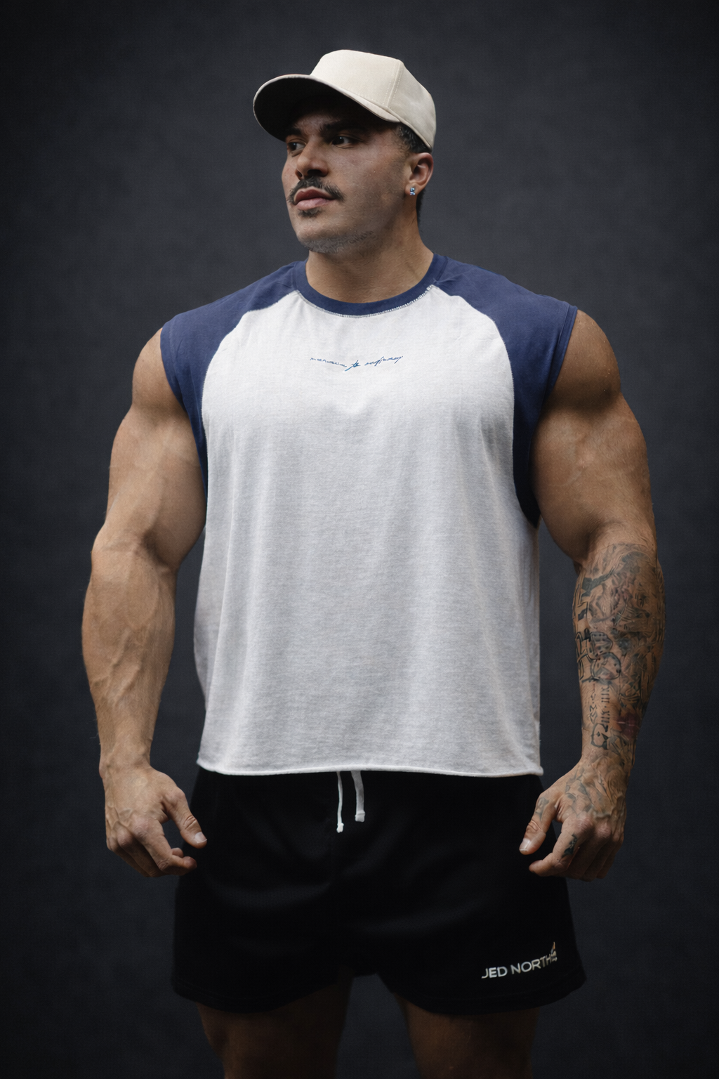 Jed North Ärmelloses Raglan-Tanktop für Herren – Weiß & Marineblau