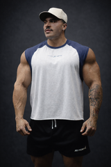 Jed North Ärmelloses Raglan-Tanktop für Herren – Weiß & Marineblau
