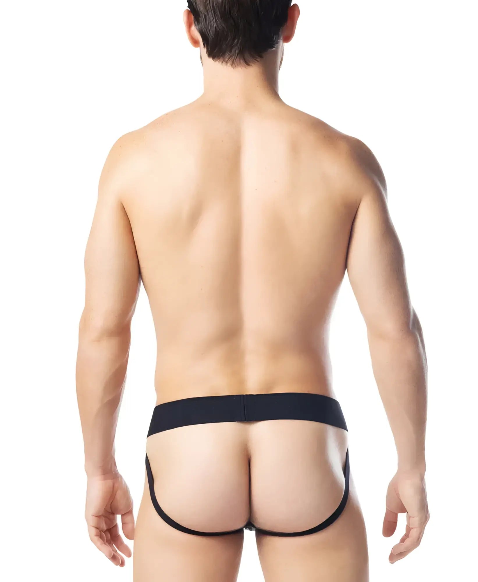 Black intake jockstrap men’s briefs with sleek minimalist design and form-fitting cut for comfortable support
