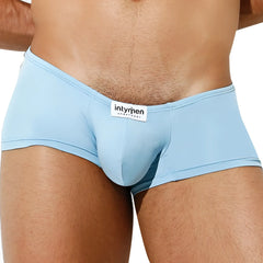 Light blue form-fitting menâ€™s briefs with a white intymen underwear label on the waistband from Intymen ING071 boxer trunk