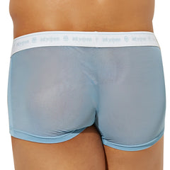 Light blue mesh menâ€™s boxer briefs with white elastic waistband featuring intymen logo intymen ing085 boxer trunk