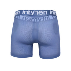 Blue mesh Intymen ING096 boxer briefs with white Intymen logo on waistband offering breathable comfort