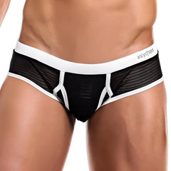 Black and white mesh briefs with solid black center panel and intymen branded waistband intymen inj056 brief