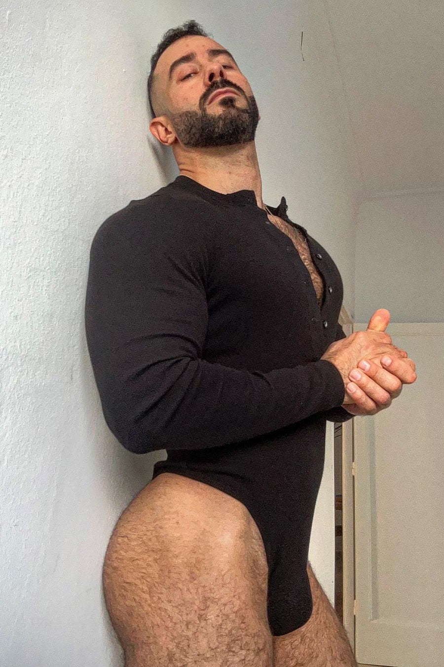 JJ Malibu Herren Infinity Langarm-Body mit Knopfleiste - Midnight Black