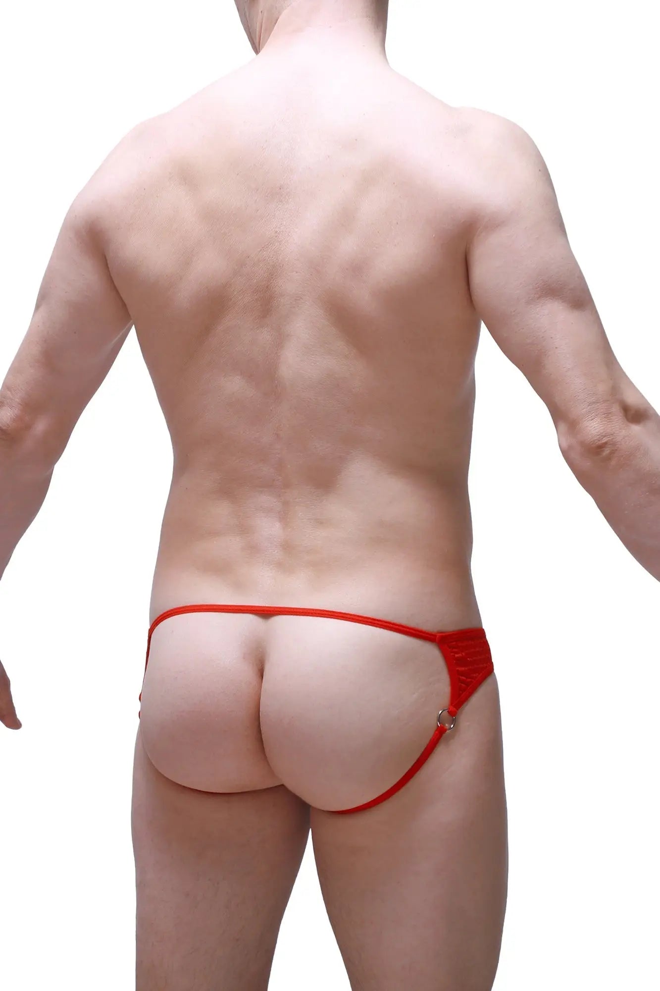 Red lace thong jockstrap anglas bee red with metallic clasp showcasing delicate lace and secure fastening