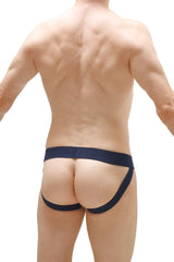 Navy blue athletic jockstrap briefs with supportive contoured design ideal for active wear in Anjouin white style