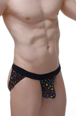 Black briefs jockstrap augea stars with vibrant multicolored star pattern for stylish comfortable wear
