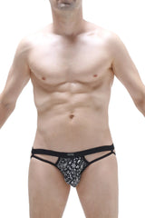 Black and white paisley patterned men’s briefs with branded waistband jockstrap augrey bandana style