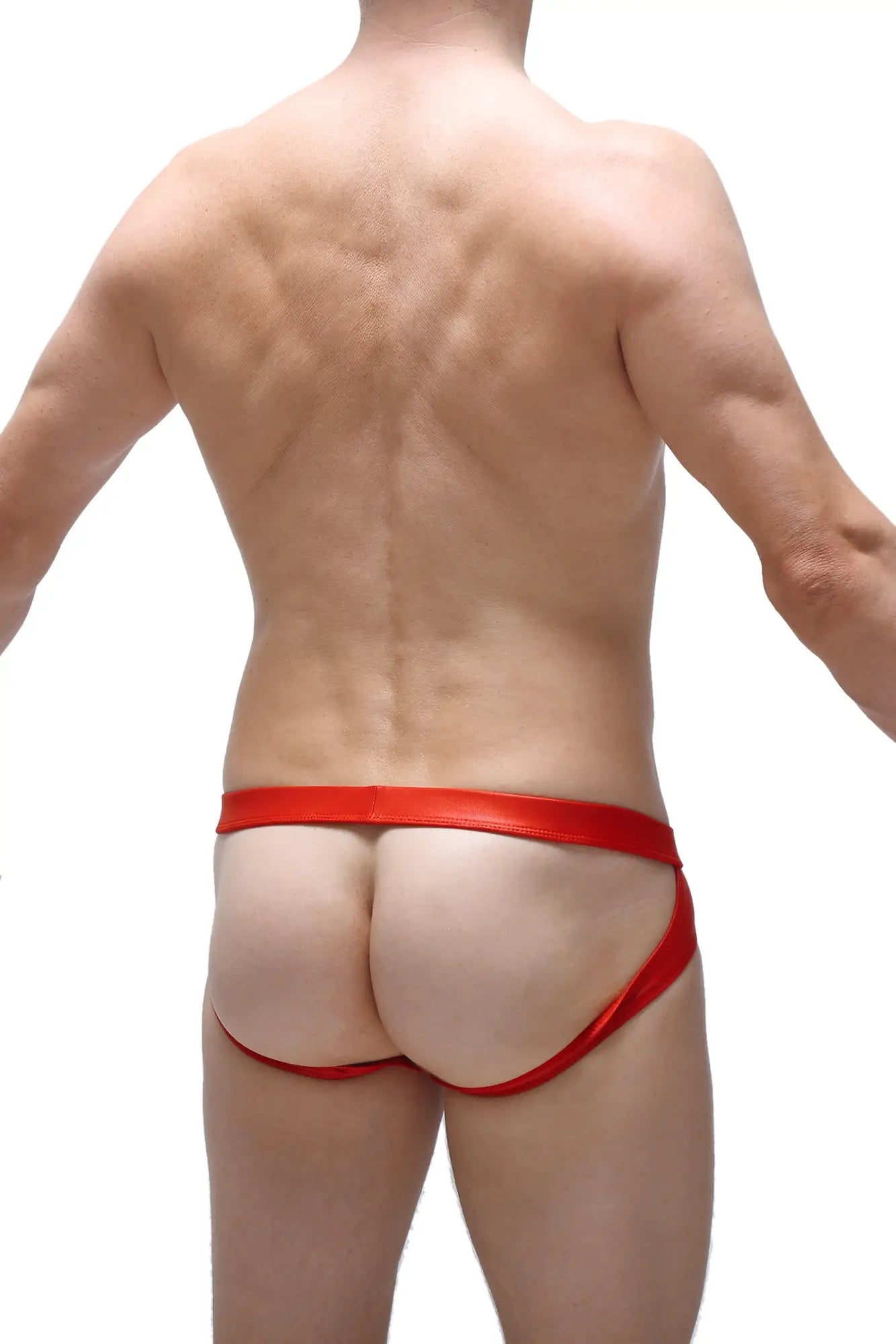 Red satin briefs with a sleek form fitting design from jockstrap beire wet red collection