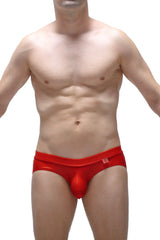 Red shiny latex men’s briefs jockstrap beire wet red with prominent pouch design