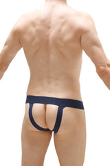 Navy blue fabric briefs with wide waistband and supportive side straps made of modal material jockstrap chard white