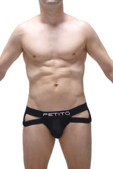 Black petitq jockstrap chery briefs with sleek contoured design and distinctive side cutouts for comfortable support