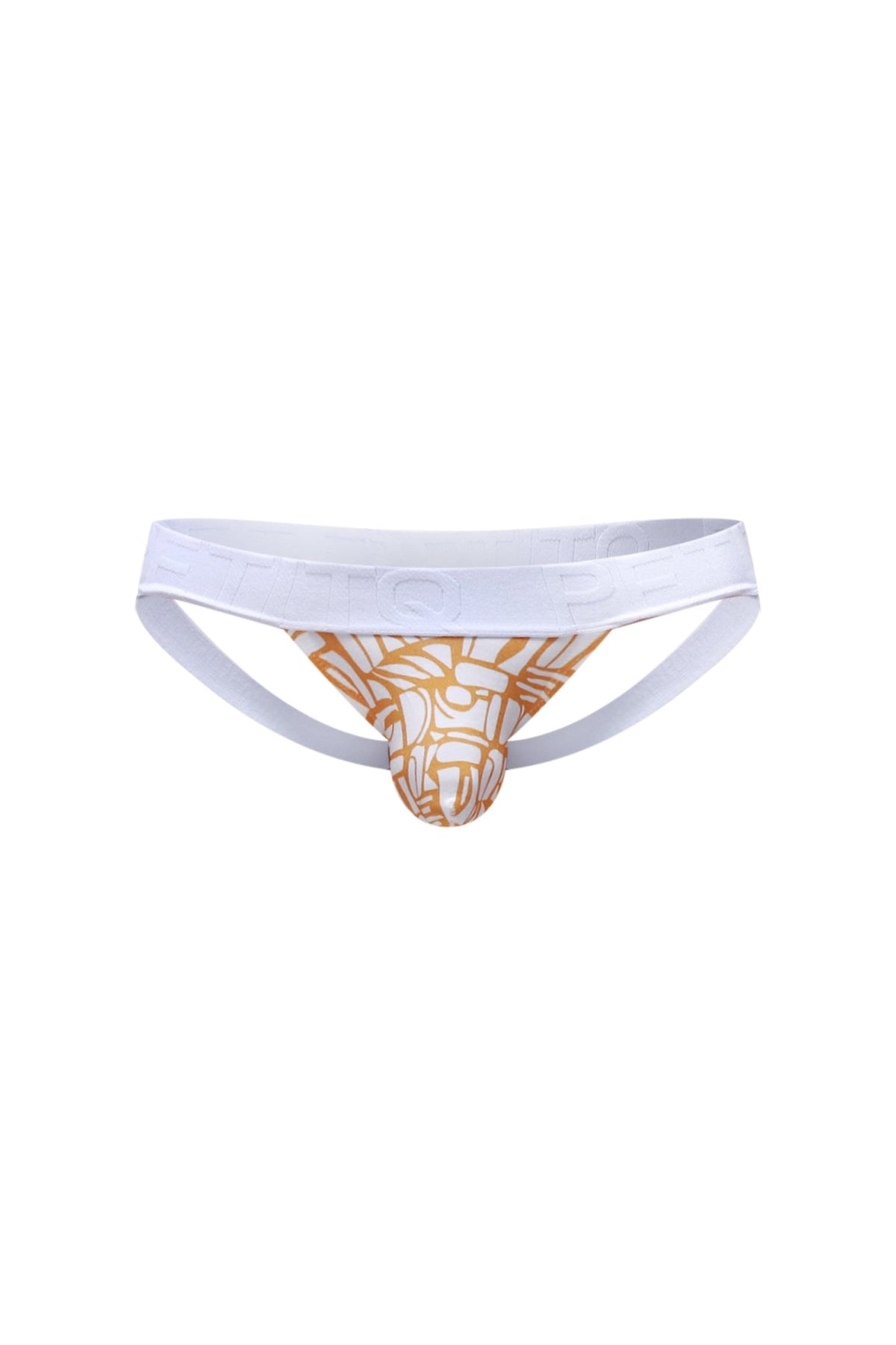 Petitq jockstrap chill carlot alloy white and gold athletic briefs with bold geometric pattern and breathable fabric