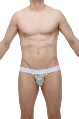 White-trimmed petitq jockstrap chill duckies men’s briefs with pastel cartoon animal pattern for playful comfort