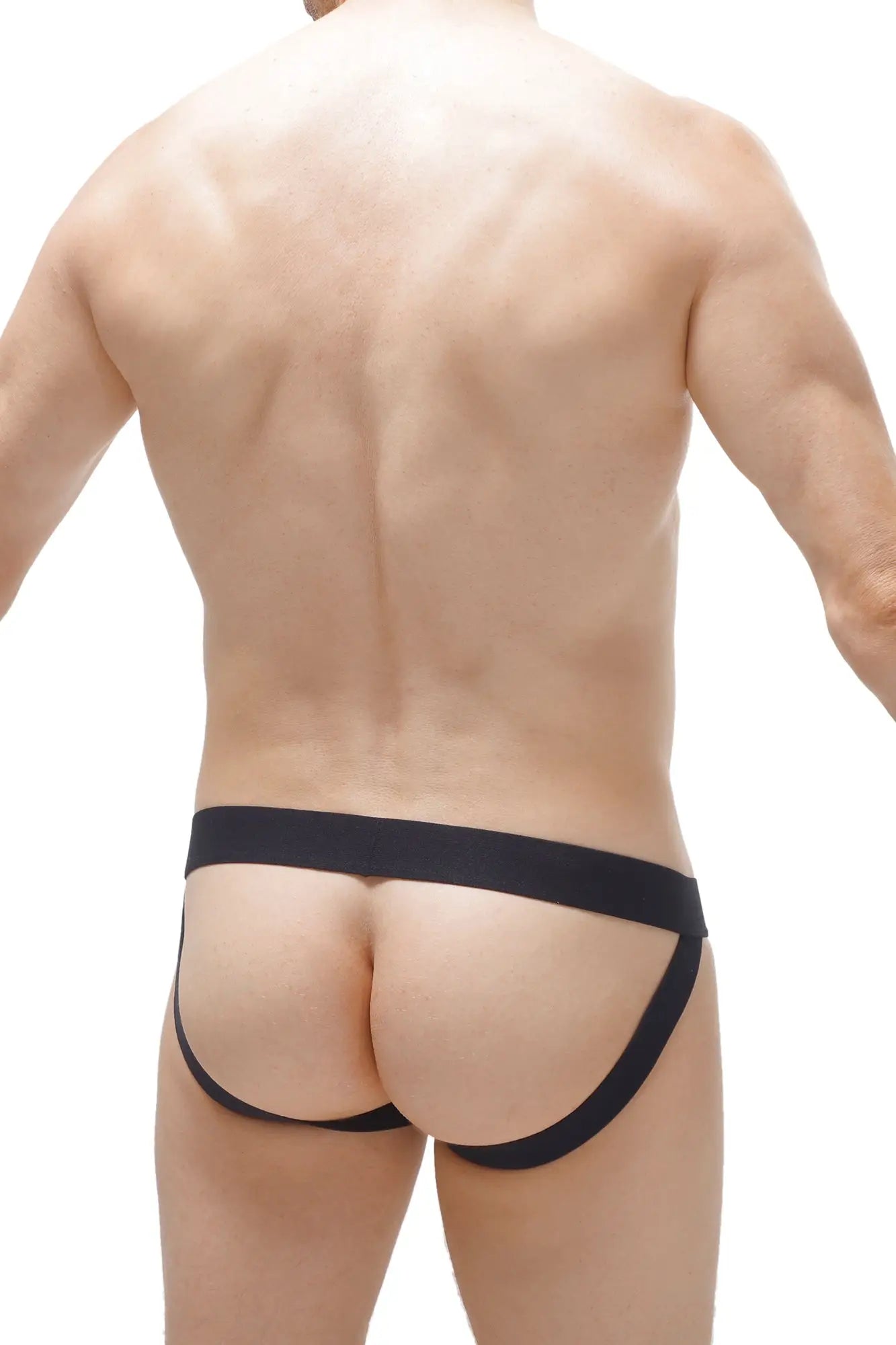 Black form-fitting briefs with smooth elastic waistband and side straps in modal fabric for jockstrap double pouch gray