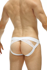 White lace-trimmed briefs luscan lace white with sleek minimalist design shown from the back side
