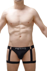 Black petitq jockstrap mirbel 2023 briefs with four adjustable straps and central waistband branded in white