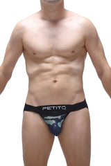 Black and navy blue camouflage petitq briefs with white logo waistband from jockstrap monviel net camo collection