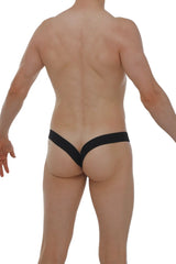 Black minimalist thong jockstrap muy net with sleek v-shaped design showing the back side of the product
