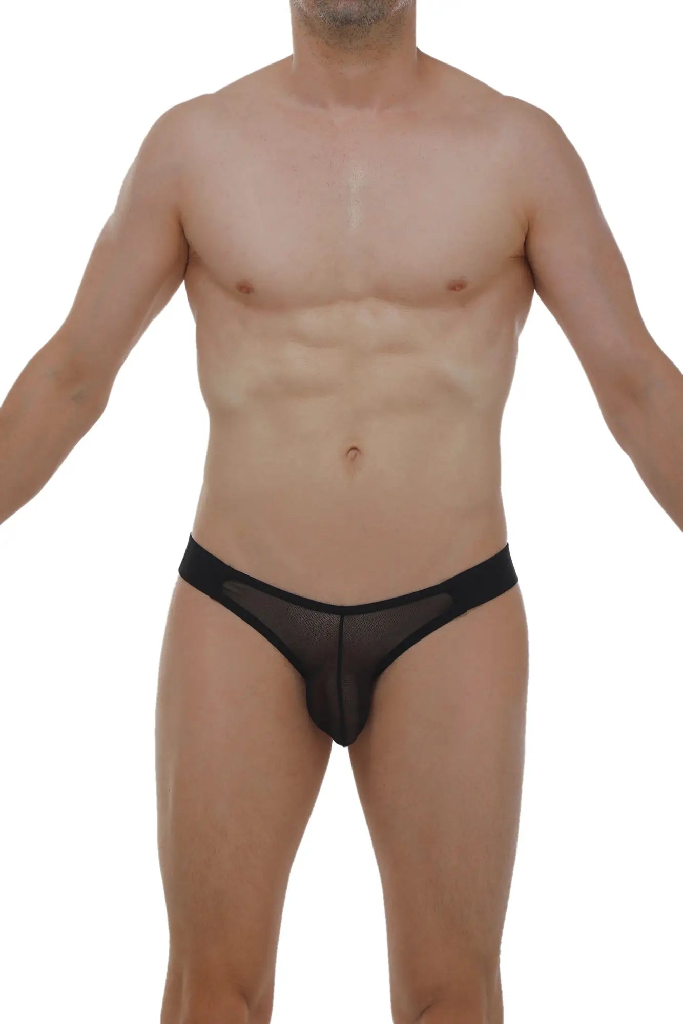 Black sheer mesh briefs jockstrap muy net black with solid black waistband shown from the back side