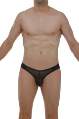 Black sheer mesh briefs jockstrap muy net black with solid black waistband shown from the back side