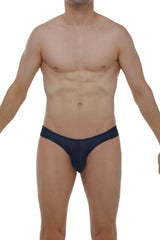 Navy blue petitq jockstrap muy plum navy men’s briefs with smooth, form-fitting fabric and central seam detail