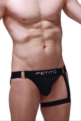 Black petitq jockstrap prenatal briefs with sleek form-fitting design and adjustable side straps