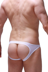White petitq jockstrap roppe plum thong with form-fitting cutout design showing the back side