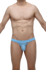 Light blue form-fitting men’s jockstrap linenes bamboo underwear with supportive pouch and elastic waistband
