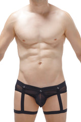 Jockthong Garter Net Noir avec Anneau