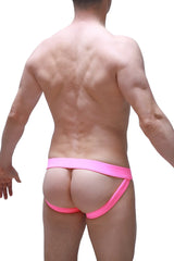 Bright pink jockstrap tropical hearts with wide waistband supportive side straps and form fitting athletic design