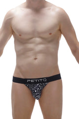 Black and white paisley patterned petitq briefs with solid black waistband in jockstring ardrier bandana black style