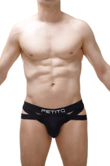 Black petitq branded jockthong bost 2023 briefs with cut-out side panels and sleek modern design