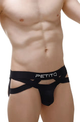 Black petitq men’s briefs jockthong bust 2023 with crisscross design and elastic waistband