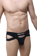Black petitq jockthong bust men’s briefs with distinctive cut-out design and elastic waistband for comfortable fit