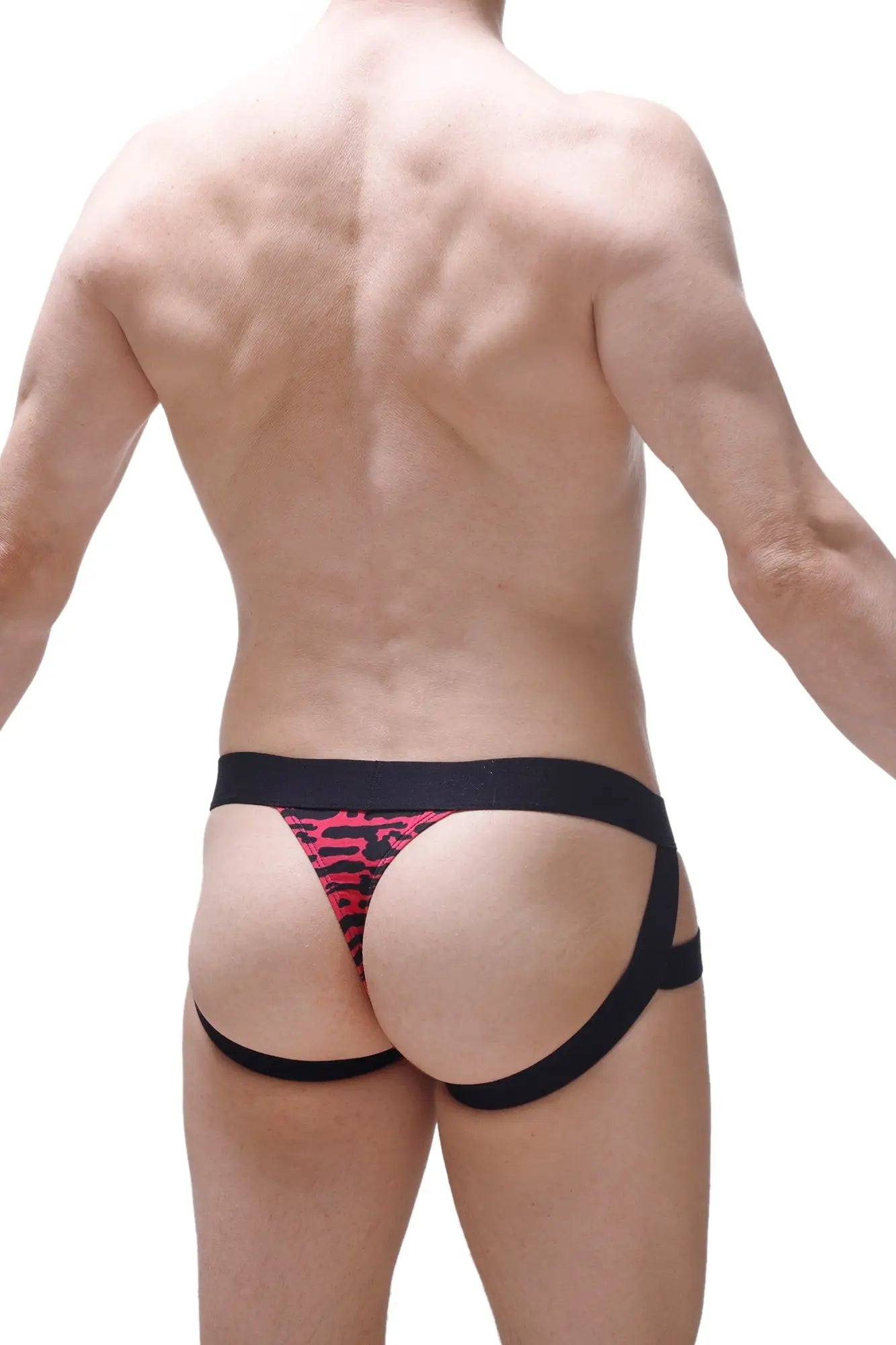 Black and pink leopard-print jockthong Mijoux Ascan briefs with a supportive strappy design for comfortable wear