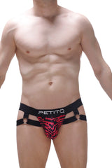 Black and pink tiger print harness style briefs with petitq waistband from the jockthong mijoux ascan collection