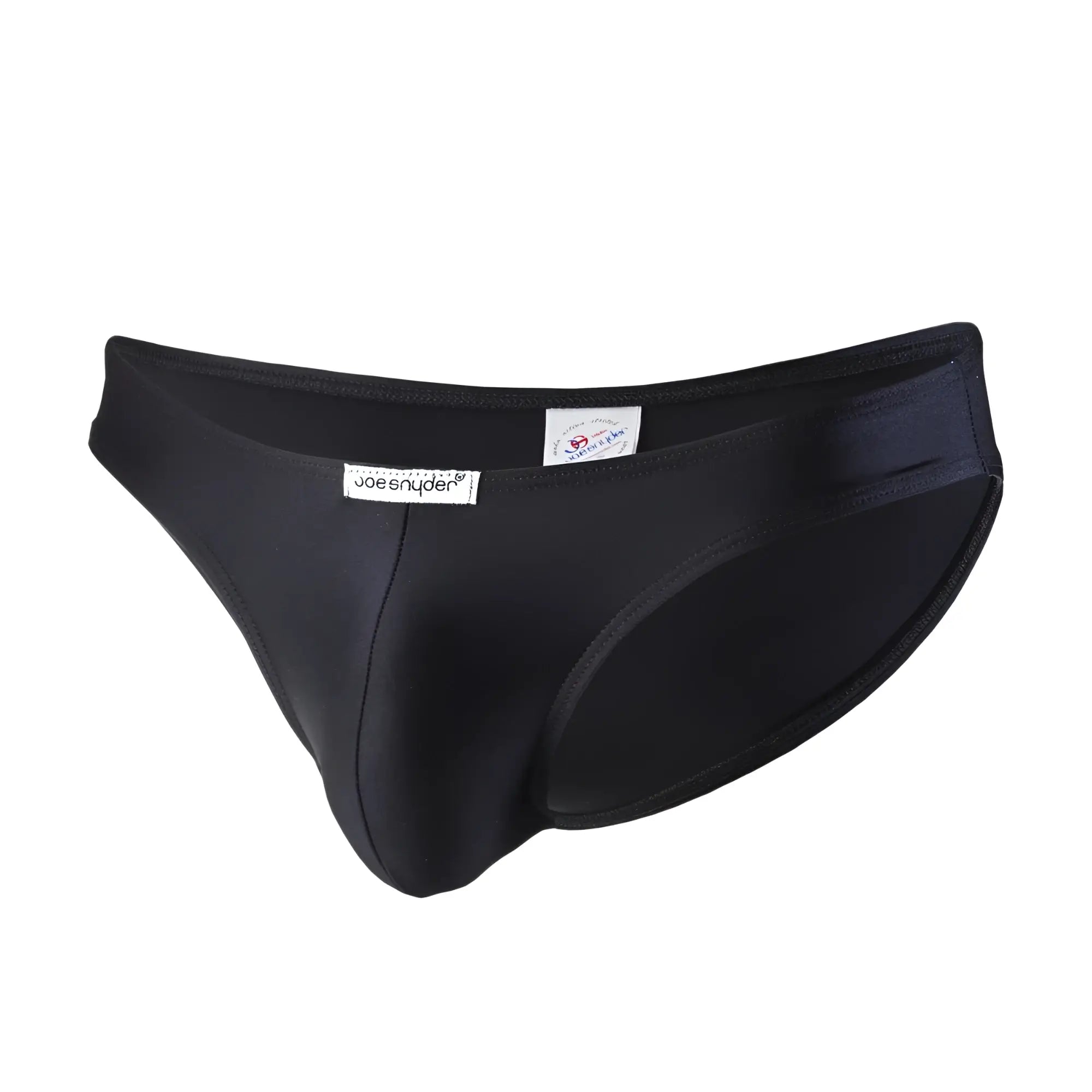 Black joe snyder men’s briefs in smooth polyester with a form-fitting minimalist design for comfortable wear
