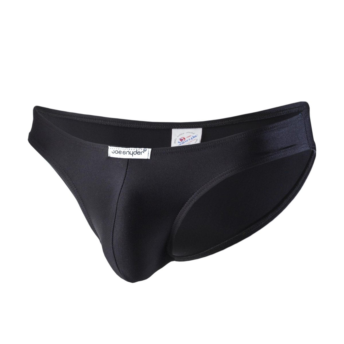 Black joe snyder men’s briefs in smooth polyester with a form-fitting minimalist design for comfortable wear