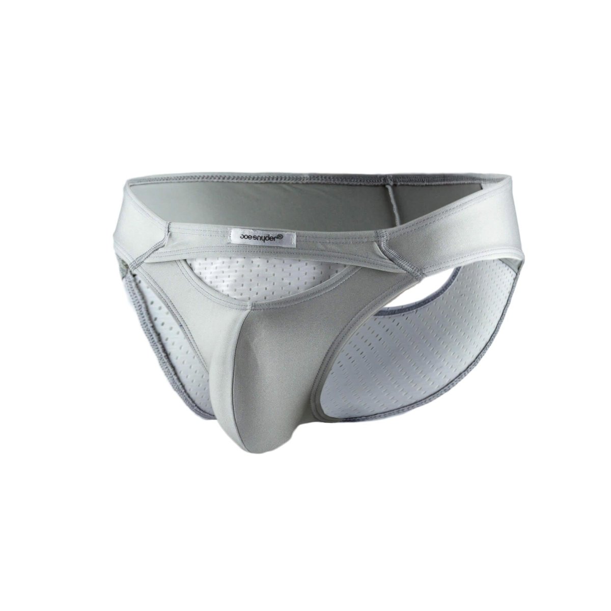 Gray joe snyder men’s athletic briefs with supportive contoured design and perforated mesh lining for comfort