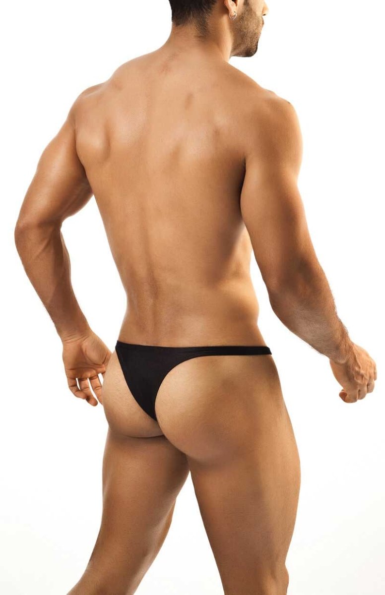 Black joe snyder bulge bikini thong underwear showing back side with a contoured bulge pouch for enhanced support