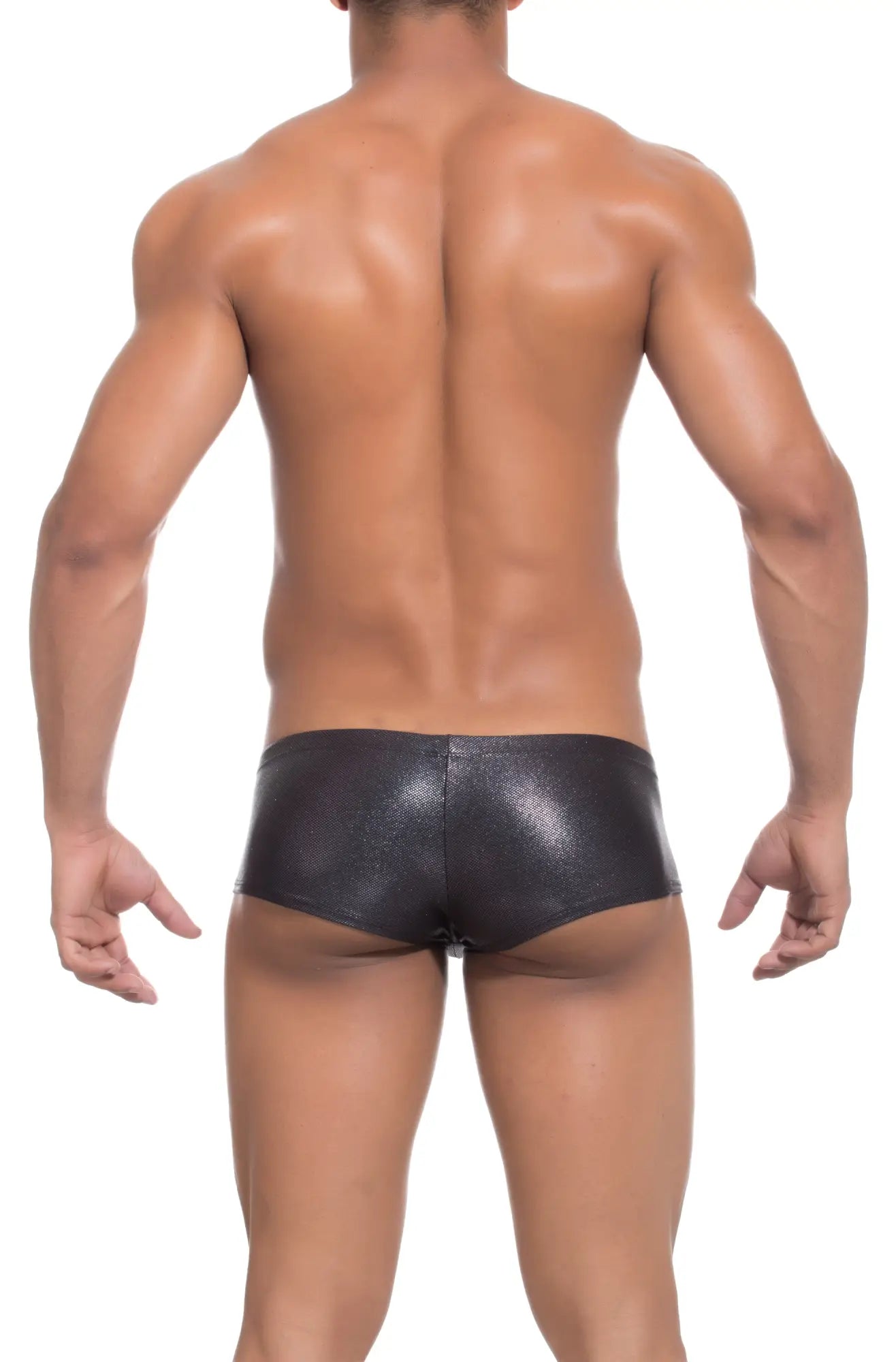 Black shiny faux leather Joe Snyder Bulge Boxer briefs with a sleek form-fitting design for enhanced comfort and style