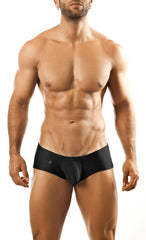 Black form-fitting Joe Snyder bulge boxer briefs with subtle logo on left hip designed for men’s comfort and support
