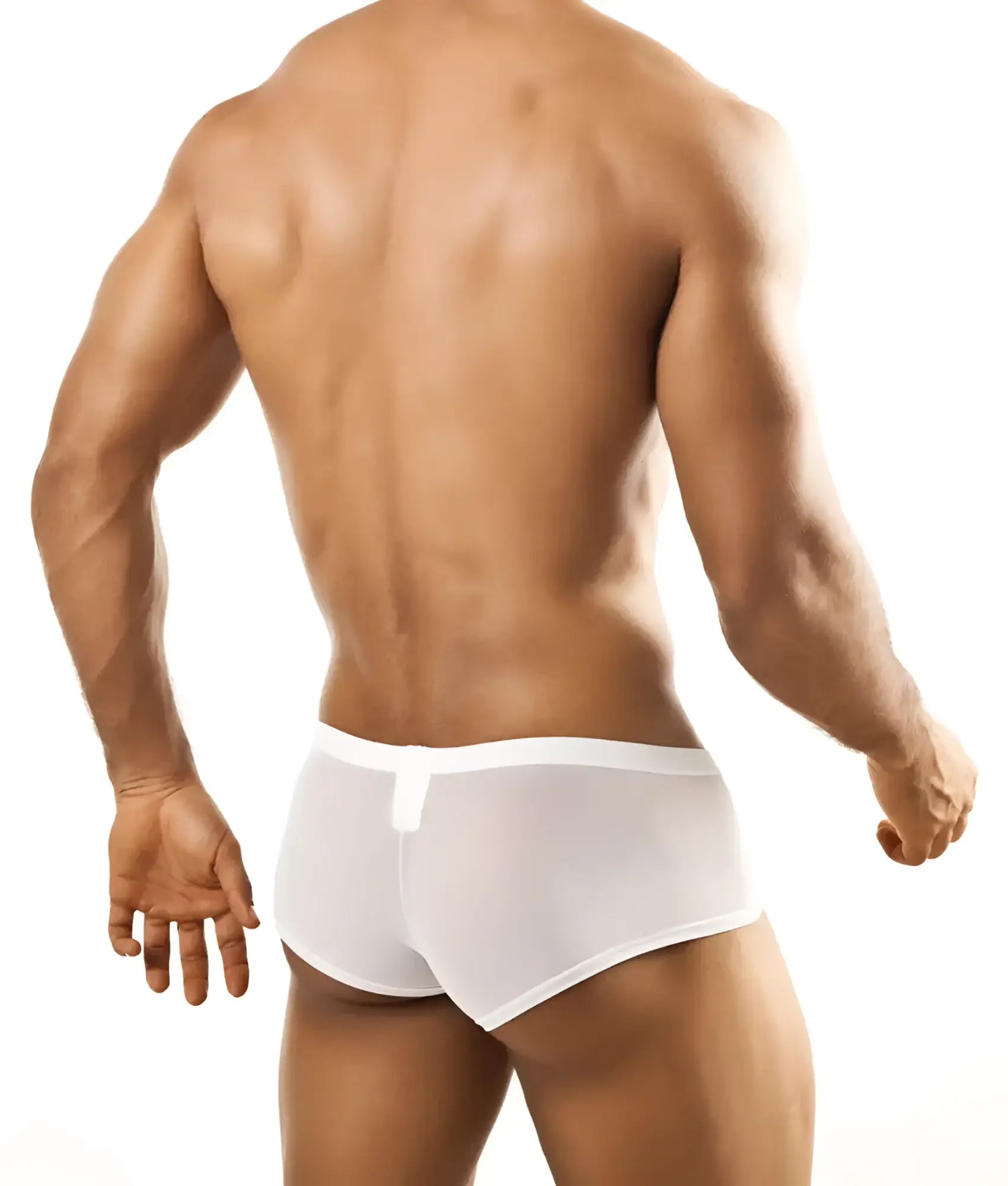 White Joe Snyder bulge boxer briefs with smooth form-fitting design and subtle waistband detail for athletic use