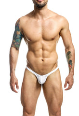 White mesh Joe Snyder bulge thong with supportive contoured design shown from the back side