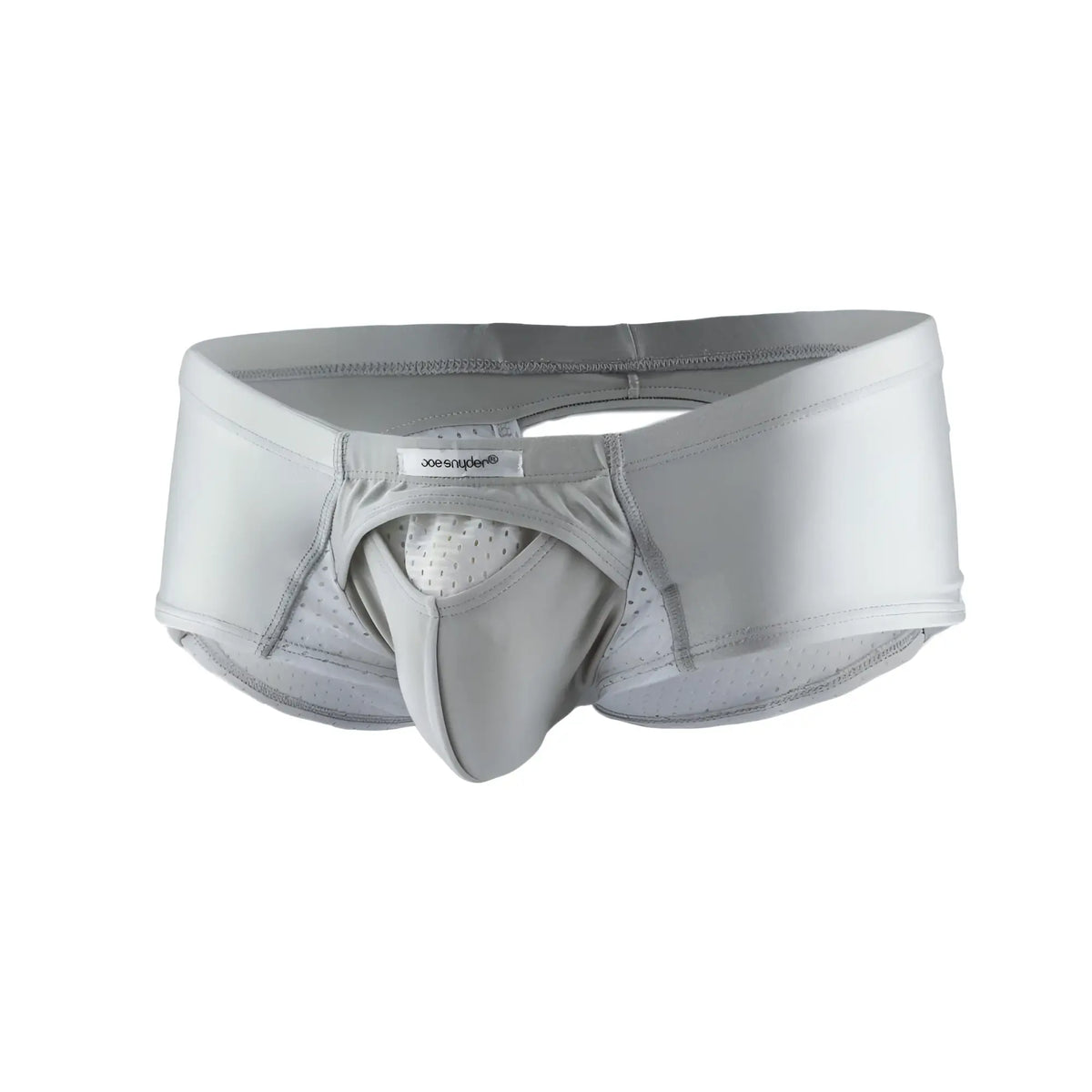 Gray Joe Snyder cheek sexiest men’s underwear with supportive contoured design and perforated mesh lining front view