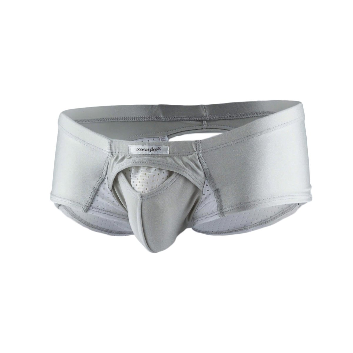 Gray Joe Snyder cheek sexiest men’s underwear with supportive contoured design and perforated mesh lining front view